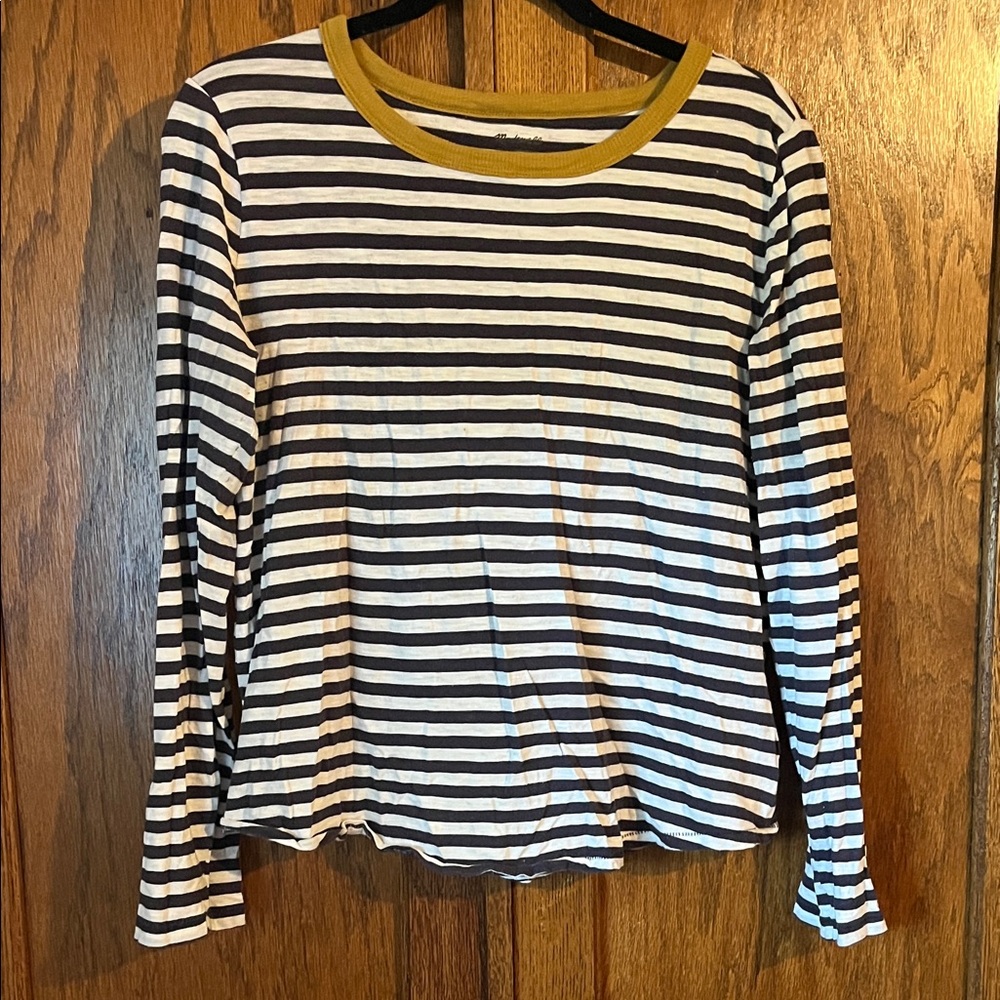Striped Long Sleeve Top with Mustard Accents